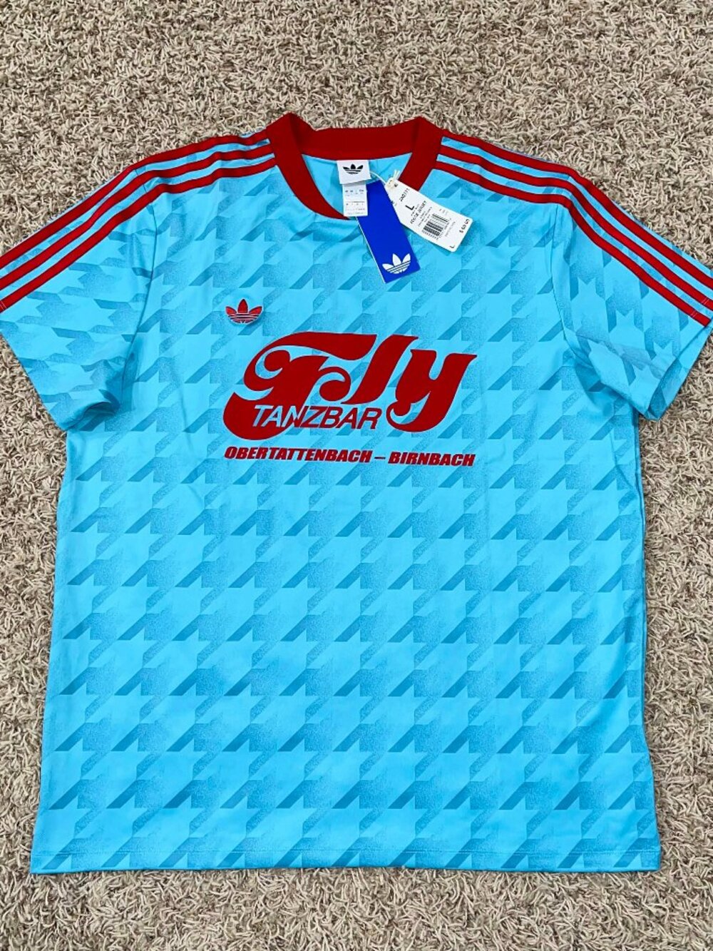 Adidas Women’s Graphic Soccer Allover Print Jersey Blue Glow JW2771, Size Large
